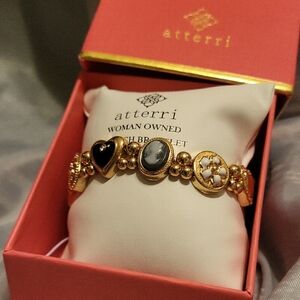 Atterri Gold-Plated Multicharm Stretch Bracelet with Black and White Accents